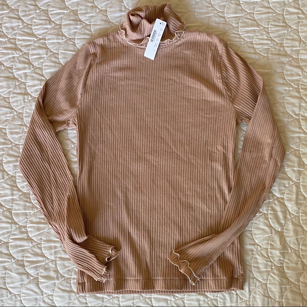 J crew contrast ribbed turtleneck shirt S NWT